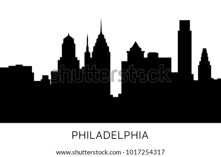 Philadelphia skyline and landmarks silhouette. USA, Pennsylvania. Black and white design isolated. Vector illustration.