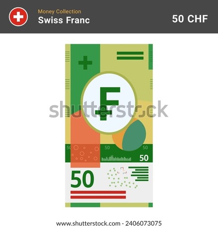 Swiss 50 francs banknote vector illustration. Paper money of fifty bills. The official currency of Switzerland CHF. Flat style. Simple minimal design.