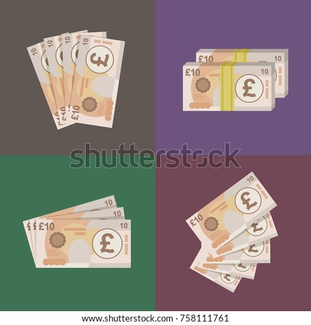 10 Pound sterling banknotes design. Vector Illustration.