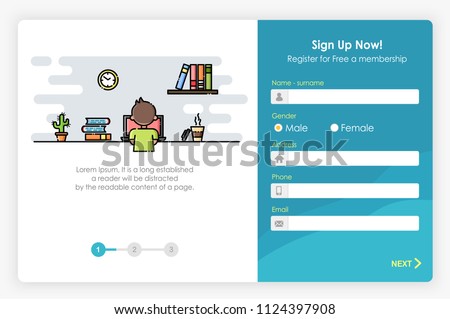 Onboarding screens design in Register icon and form. Modern and simplified vector illustration, Template for Website and apps.