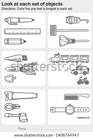 Look at each set of objects - Color the one that is longest in each set - Worksheet for education.