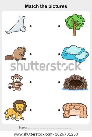 match the pictures of Animal and Their Homes. Printable worksheet. - Flashcards for education.