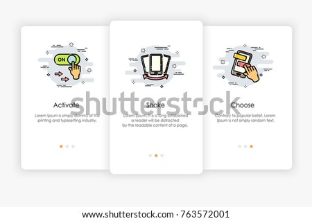 Onboarding screens design in mobile action concept. Modern and simplified vector illustration, Template for mobile apps.