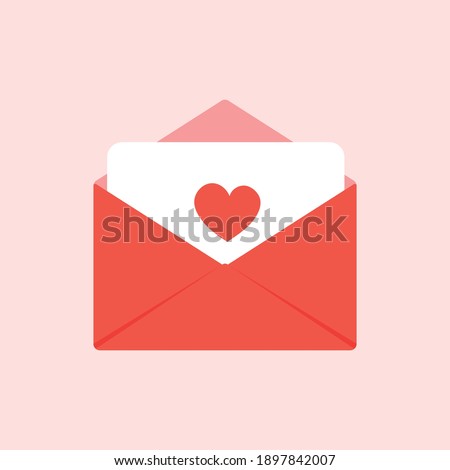 An open envelope with a love letter inside. Love mail icon concept.