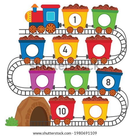Math education for children. Count from 1 to 10. a Train. Education logic game for preschool kids. Vector Illustration