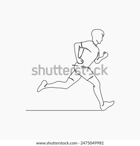 Running man, athlete, vector - continuous line drawing. One continuous line drawing of young man athlete runner focus sprint run. Individual sport, competitive concept.