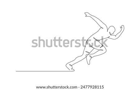 Running man, athlete, vector - continuous line drawing. One continuous line drawing of young man athlete runner focus sprint run. Individual sport, competitive concept.