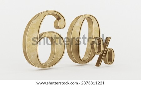 60% golden sixty percent on sale golden percentage isolated on a white background 3d rendering for advertising on a white background gold sticker poster advertising luxury sale