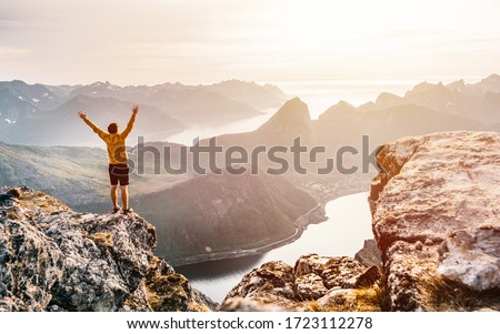 Similar – Image, Stock Photo Cheerful women on edge of mountain