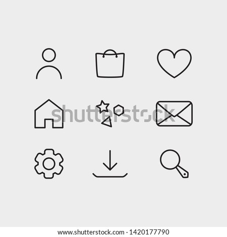 Basic Shop User Account Line Icons Collection  - Profile, Basket, Favorites, Homepage, Orders, Downloads, Mails, Settings, Search Icons
