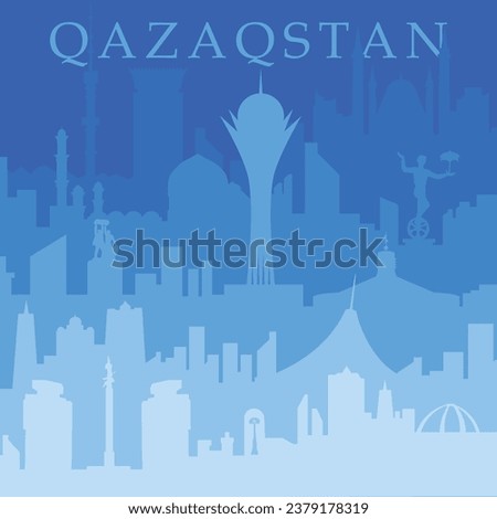 Vector illustration. Festive postcard for the Independence Day of the Republic of Kazakhstan, Silhouettes of cities, symbols