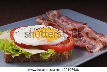 plate with fried egg and bacon