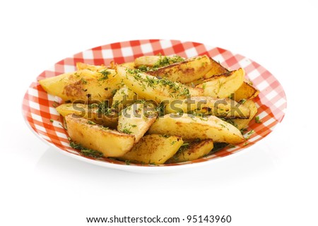 fried potato with dill isolated on white background