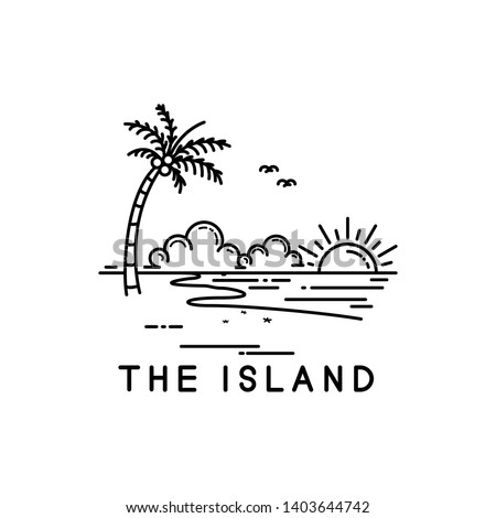 beach on a tropical island, line art style design