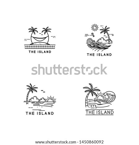 summer on tropical island, mono line style design set