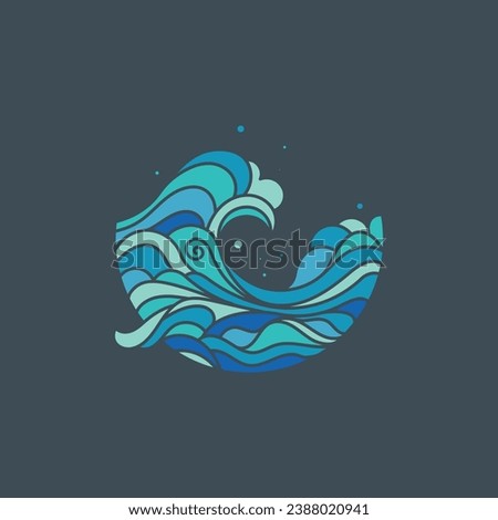 Ocean wave flow logo flat design concept isolated dark background vector illustration