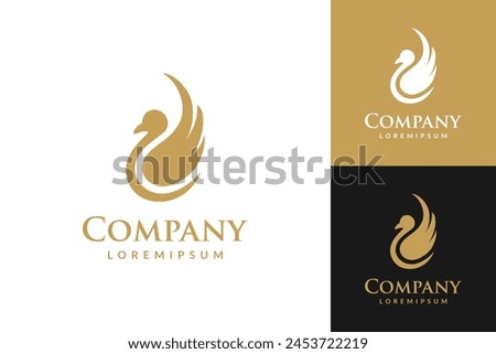 Silhouette swan logo with company text written underneath. The swan is gold and white