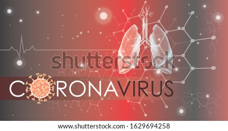 Coronavirus banner for awareness & alert against disease spread, symptoms or precautions. Corona virus design with infected lungs and virus microscopic view background. Respiratory system.