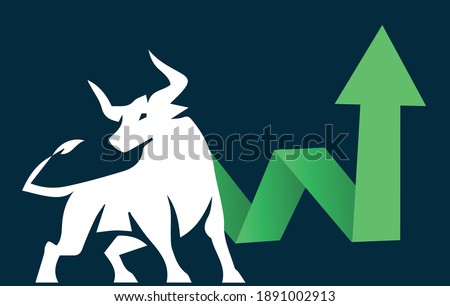 Bull run or bullish market trend in crypto currency or stocks. Trade exchange, green up arrow graph for increase in rates. Cryptocurrency price chart and blockchain technology. Global economy boom.