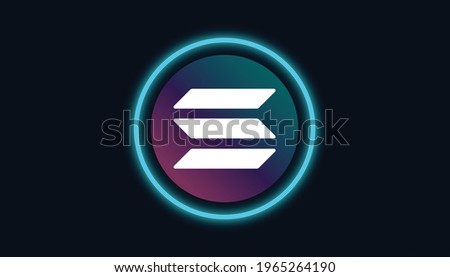 Solana logo with crypto currency themed circle black background design. Modern neon color banner for SOL token icon. Solana Cryptocurrency Blockchain technology concept.