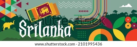 Sri lanka national day banner for independence day of srilanka. Abstract geometric banner for the national day of sri lanka in shapes of srilankan flag theme colorful icons and nature landscape. 