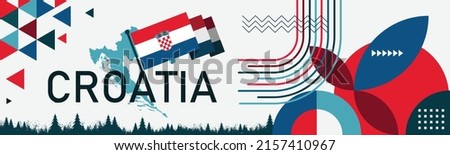 Croatia national day banner with Croatian flag colors theme background and geometric abstract retro modern red white blue design. Croatia Zagreb map. Vector Illustration.