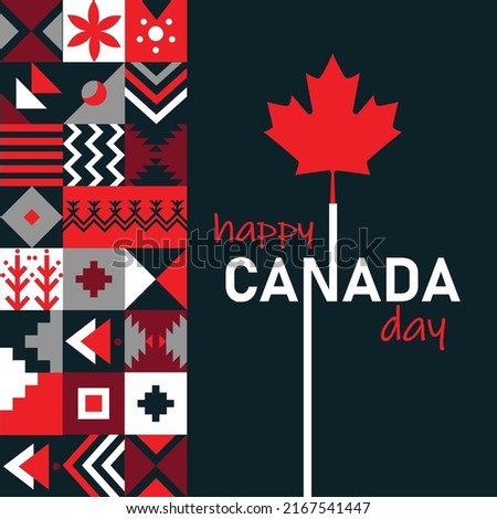 Canada day banner for independence day. Retro abstract design with modern cultural patterns. Dark Red White Maple leaf theme. Vector Illustration.