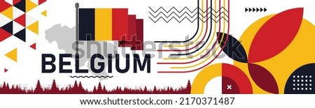 Belgium national day banner with map, flag colors theme background and geometric abstract retro modern black yellow red design. Brussels Belgian theme. Vector Illustration.