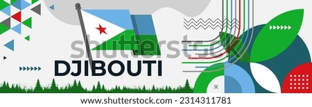 Djibouti national day banner design. Djiboutian flag theme graphic art web background. Abstract celebration geometric decoration, white blue green color. Djibouti flag vector illustration.