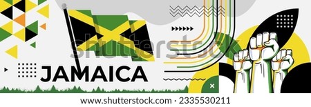 Jamaica flag for national day banner, green yellow black colors background and geometric abstract modern design. Jamaican flag independence day corporate business theme. Vector Illustration.