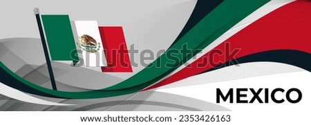 Mexico national day banner design. Mexican flag theme graphic waves art web background. Abstract celebration pattern, green white red color. Mexico flag corporate geometric spiral vector illustration.