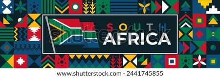South Africa flag for national independence day banner, colorful background and geometric abstract modern design. South African flag, happy heritage day, or Nelson Mandela day theme, business vector.