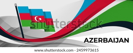 Azerbaijan flag design. Azerbaijan national day banner with Azerbaijani map, flag colors theme background and geometric abstract retro modern blue red green design. Baku Vector Illustration.