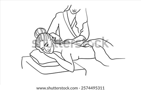 Woman getting massage continuous line art drawing isolated on white background. Spa salon line art. Vector illustration	