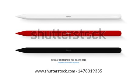 stylus for tablet white, red and black color top view isolated on white background. realistic and detailed pencils mockup. stock vector illustration