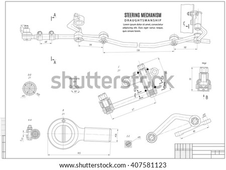 technical drawing of the steering mechanism, construction project with horizontal frame isolated on the white background. stock vector illustration