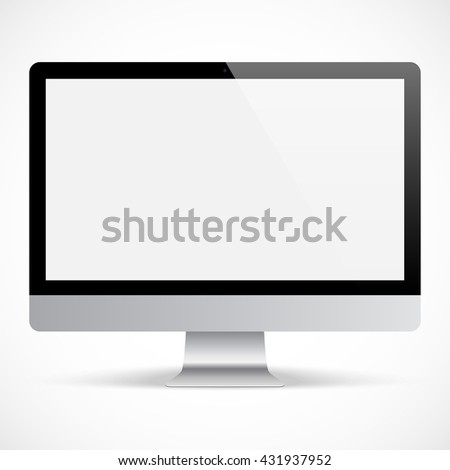 computer monitor black color with blank screen and shadow for system unit isolated on grey background. realistic and detailed display mockup. stock vector illustration