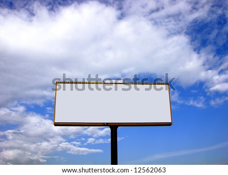 blank white advertising billboard on blue sky with clouds