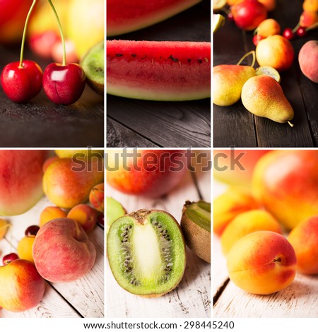 Food collage from photos of tasty fruits