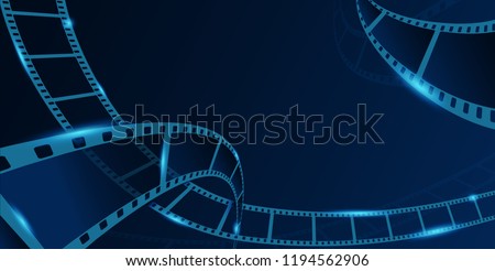 Collection film strip frame isolated on blue background. Old cinema banner with stripe roll. Art design reel cinema filmstrip template. Vector illustration