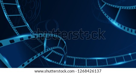 Cinema motion picture film projector with different film reel in 3d isometric style. Design element template cinema festival banner or backdrop, brochure, poster,tickets, leaflet with movie projector.