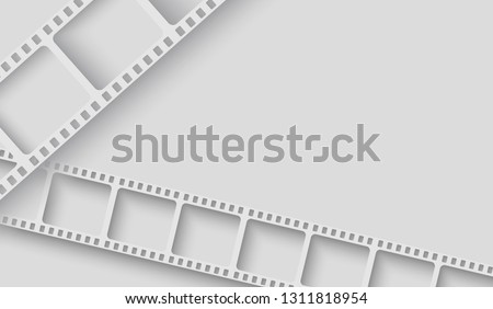 Background with film strip frame isolated on grey background. Design template cinema with space for your text. Movie and film modern poster background. Vector cinema banner, flyer, brochure, leaflet