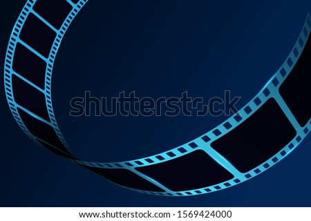 Film reel stripe cinema isolated on blue background. Modern 3d realistic film strip. Vector cinema festival. Movie and film template can be used of backdrop, brochure, leaflet, poster, banner or flyer
