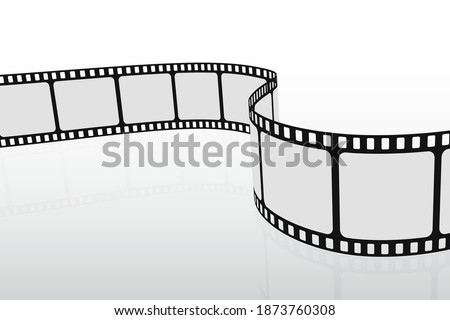 3D film strip in perspective. Cinema Background. Retro template poster for cinema festival with place for text. Art design filmstrip for advertisement, brochure, banner, flyer. Film industry concept.