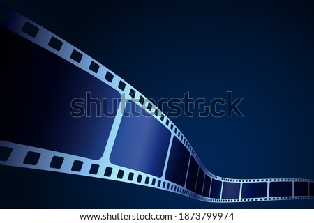 Realistic 3D film strip in perspective. Modern cinema background. Festive design film frame with place for text. Movie template for festival brochure, ticket, leaflet, banner or flyer. Cinema poster.