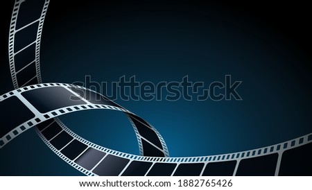 Realistic 3d film strips in perspective. Modern Cinema Background. Template poster for cinema festival. Movie design film strip for advertisement, poster, brochure, banner, flyer. Isometric style.