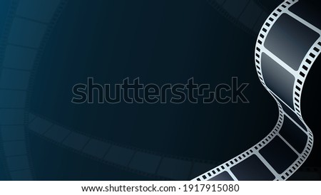 Cinema background. Realistic film strip in perspective. 3D isometric film strip. Design cinema movie festival poster. Template for festival modern cinema with place for text. Film industry concept.