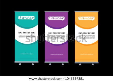 Abstract Shapes Modern Exhibition Advertising Trend Business Roll Up Banner Stand Poster Brochure flat design template creative concept. Presentation. Cover Publication.