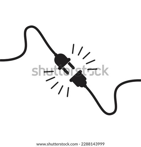 Electric socket with a plug. Connection and disconnection concept. Concept of 404 error connection. The electric plug and outlet socket are unplugged. Wire, cable of energy disconnect – stock vector