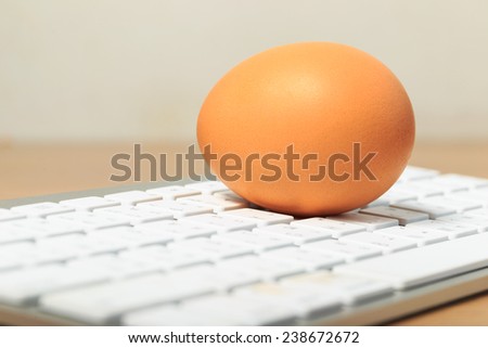 Egg on keyboard (Concept  food and technology)